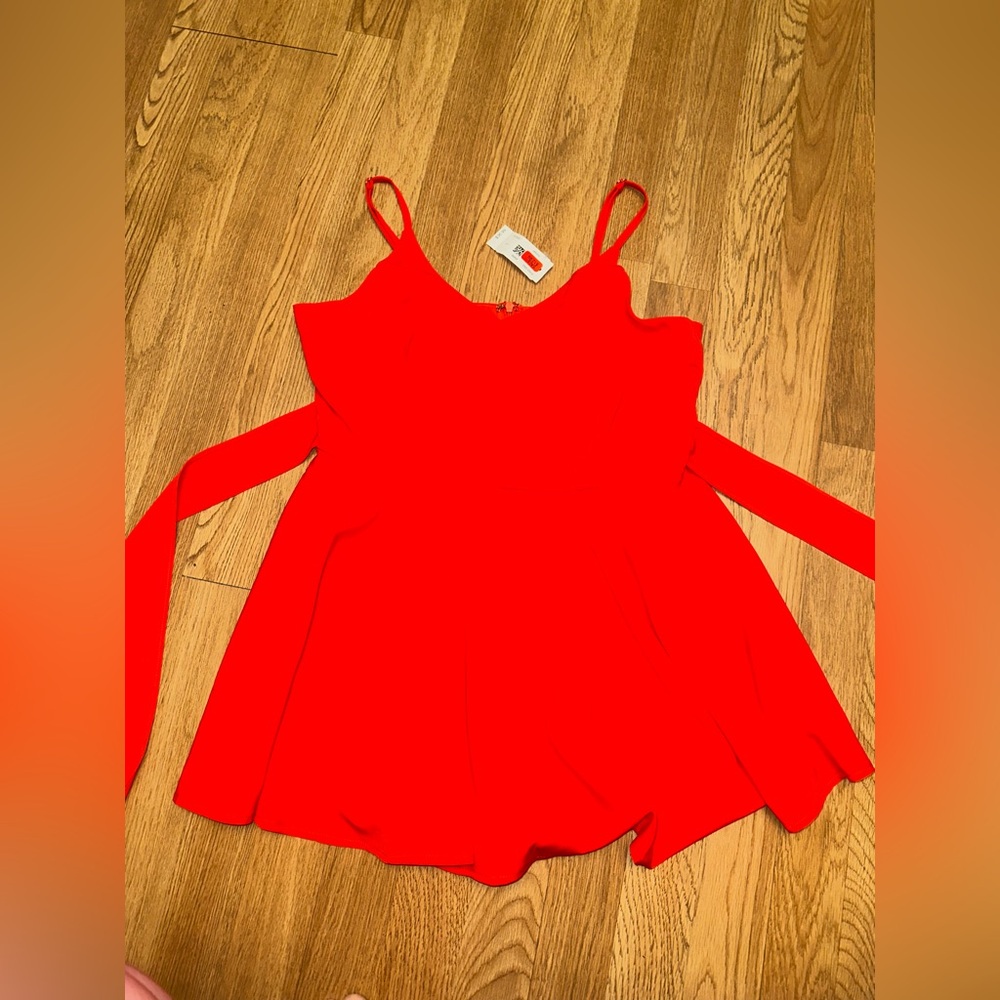 Bright Red Spaghetti Strap Romper Skort